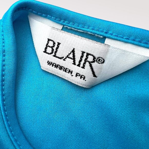 Blair Blue Short Sleeve Top Pullover Blouse Keyhole Back Size Medium - Picture 3 of 9